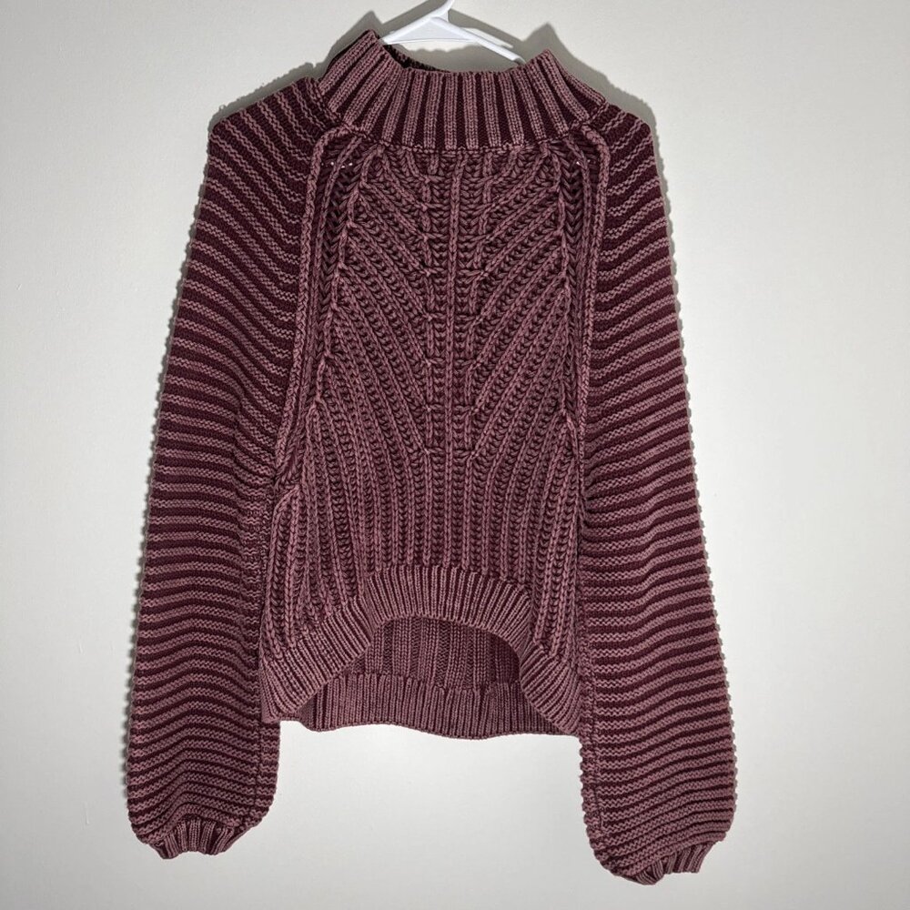 Free People NWT Sweetheart Rib Chunky Mock Neck Sweater Garnet Grotto Medium